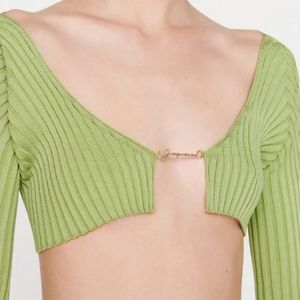 Jacquemus Green La Maille Pralu Cardigan Crop Top Sweater